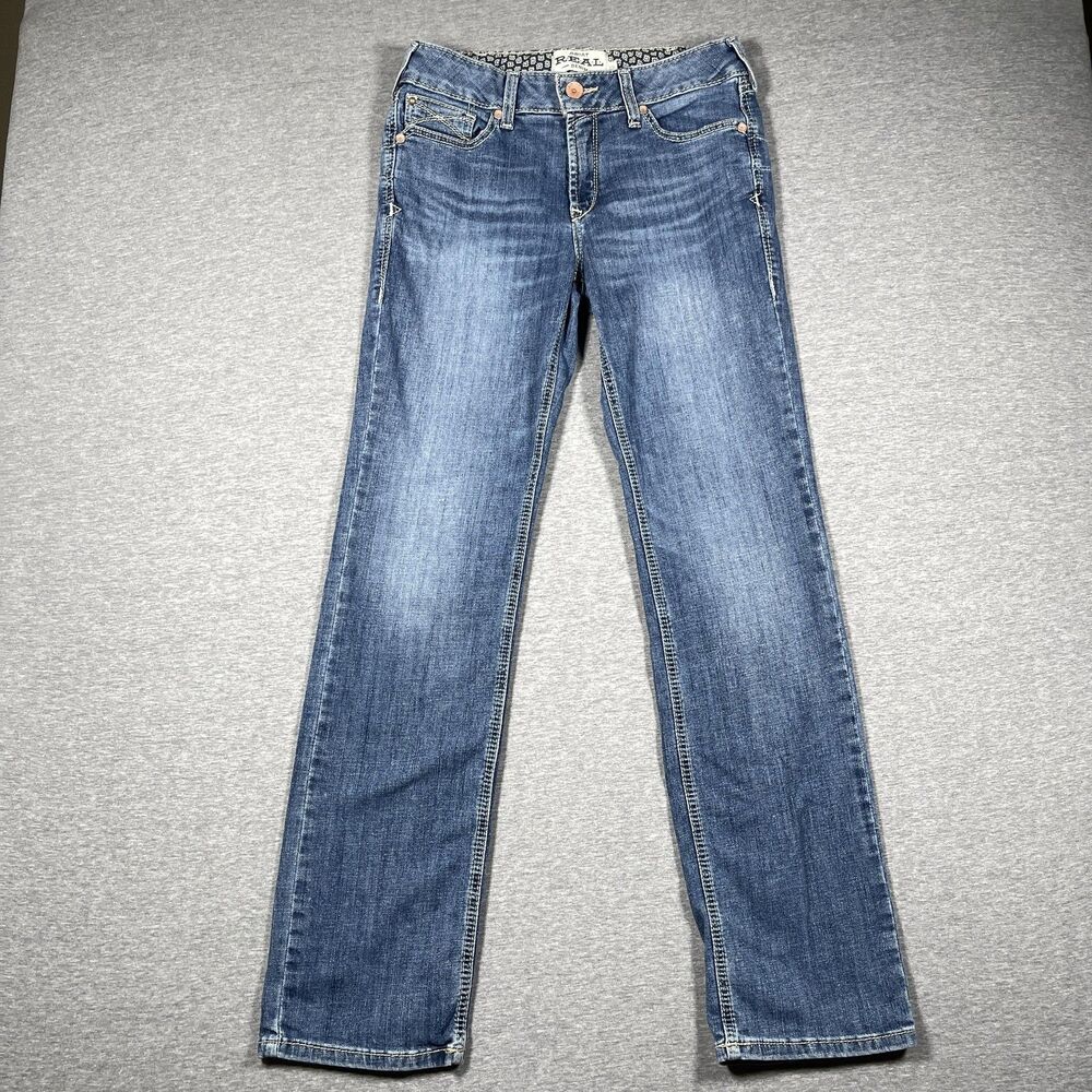 Ariat REAL Jeans Womens 30 Blue Mid Rise Perfect Rise Straight Embroidered Denim
